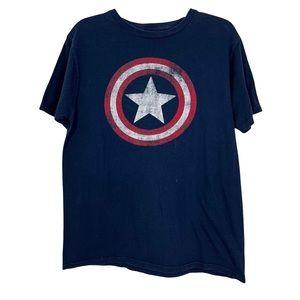 Marvel Distressed Captain America Short Sleeve Graphic Tee Shirt in Navy Size L